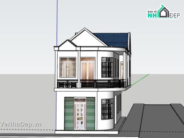 Nhà phố 2 tầng,Model su nhà phố 2 tầng,sketchup nhà phố 2 tầng