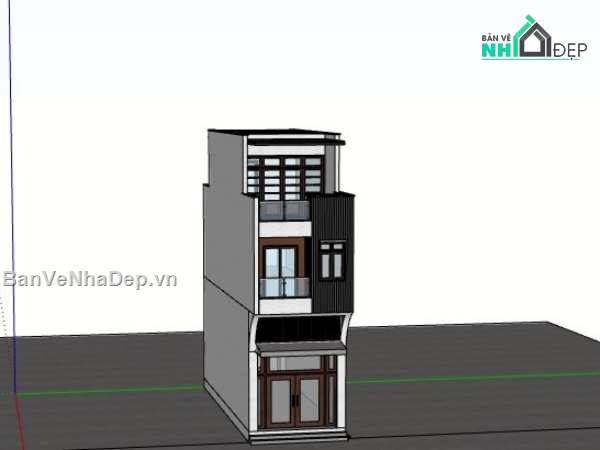 Nhà phố 3 tầng,model su nhà phố 3 tầng,sketchup nhà phố 3 tầng