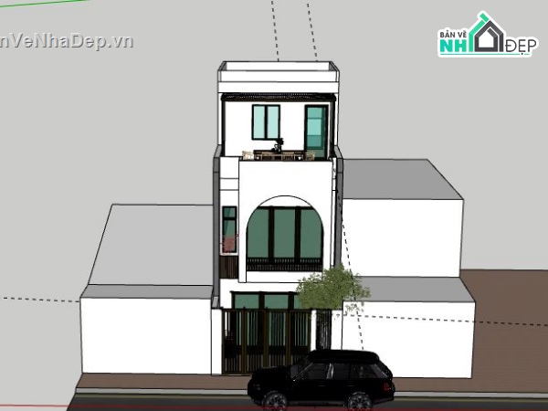 Nhà phố 3 tầng,model su nhà phố 3 tầng,sketchup nhà phố 3 tầng