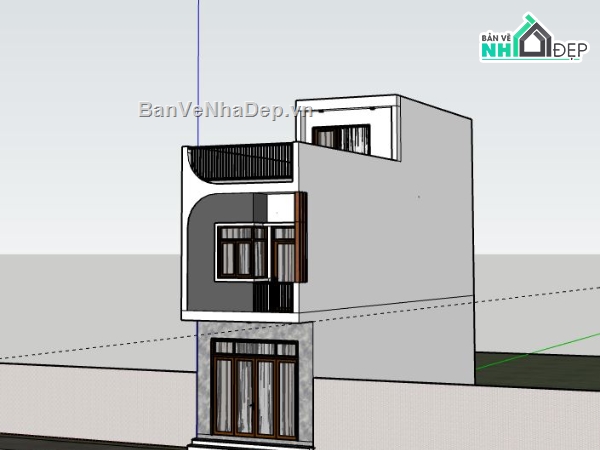 Nhà phố 3 tầng,model su nhà phố 3 tầng,file sketchup nhà phố 3 tầng hiện đại