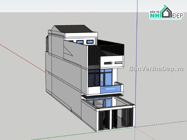 Nhà phố 3 tầng,file su nhà phố 3 tầng,file sketchup nhà phố 3 tầng