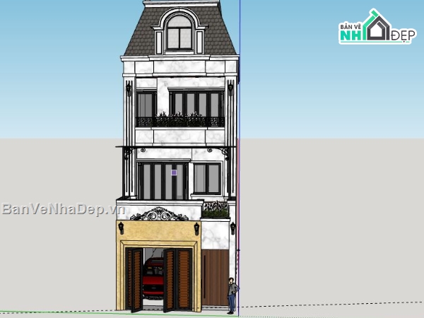 Nhà phố 3 tầng,Model su nhà phố 3 tầng,sketchup nhà phố 3 tầng