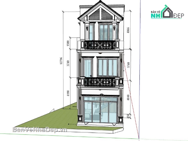 Nhà phố 3 tầng,Model su nhà phố 3 tầng,sketchup nhà phố 3 tầng