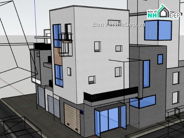 Nhà phố 3 tầng,model su nhà phố 3 tầng,model sketchup nhà phố 3 tầng