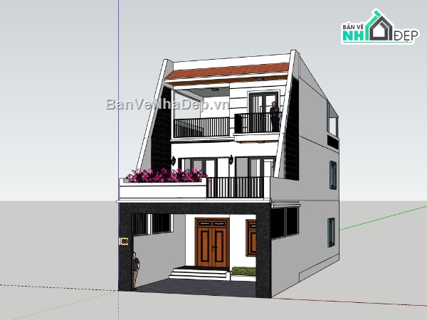 Nhà phố 3 tầng,Sketchup nhà phố 3 tầng,nhà phố 3 tầng file su