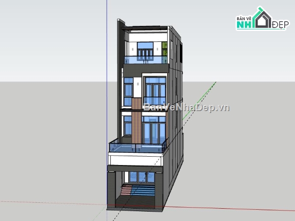 Nhà phố 4 tầng,model su nhà phố 4 tầng,sketchup nhà phố 4 tầng