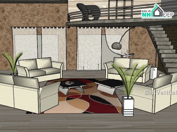 nội thất phòng khách,phòng khách hiện đại,phòng khách sketchup,model su phòng khách