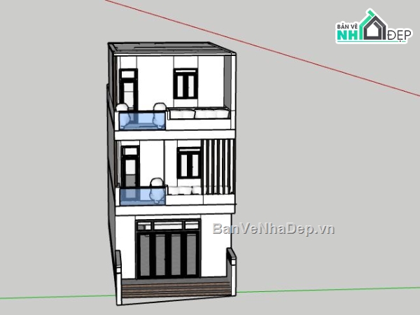 Nhà phố 3 tầng,Model su nhà phố 3 tầng,sketchup nhà phố 3 tầng