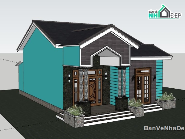 Biệt thự 1 tầng,model su biệt thự 1 tầng,sketchup biệt thự 1 tầng