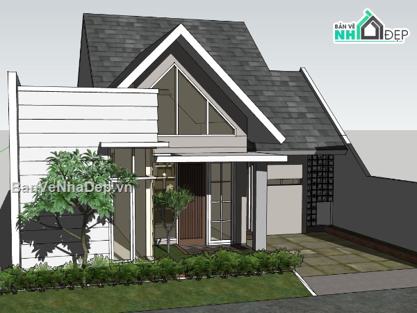 biệt thự 1 tầng,file sketchup biệt thự 1 tầng,model su biệt thự 1 tầng
