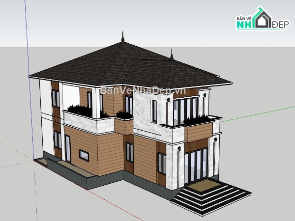 biệt thự 2 tầng,sketchup biệt thự,phối cảnh biệt thự,biệt thự hiện đại