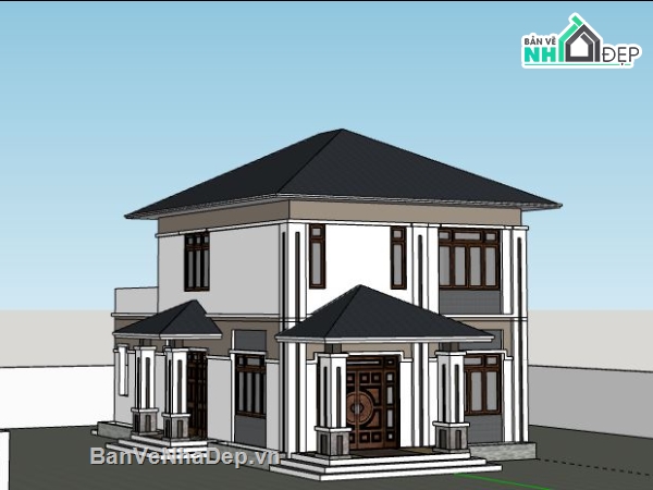 Biệt thự 2 tầng,model su biệt thự 2 tầng,file sketchup biệt thự 2 tầng