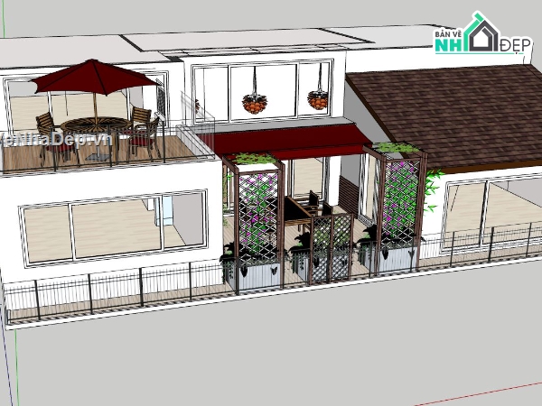 biệt thự 2 tầng,biệt thự nghỉ dưỡng,biệt thự sketchup