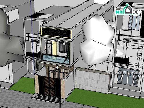 Nhà phố 2 tầng,Model su nhà phố 2 tầng,sketchup nhà phố 2 tầng
