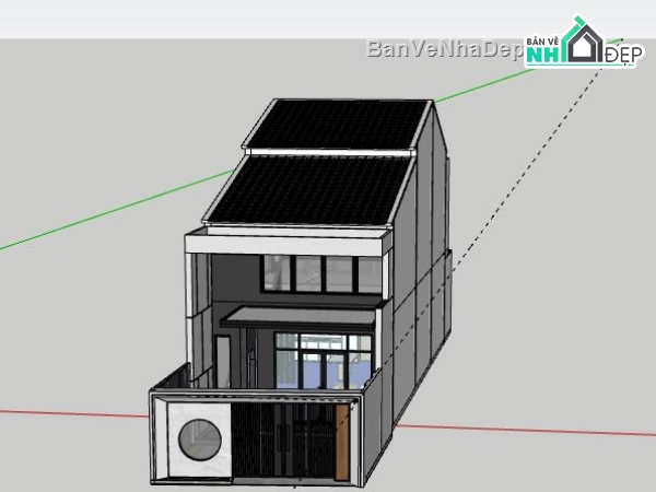Nhà phố 2 tầng,Model su nhà phố 2 tầng,sketchup nhà phố 2 tầng