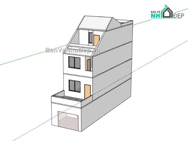 nhà phố 3 tầng,model su nhà phố 3 tầng,sketchup nhà phố 3 tầng