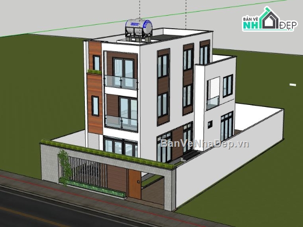 Nhà phố 3 tầng,Model su nhà phố 3 tầng,sketchup nhà phố 3 tầng