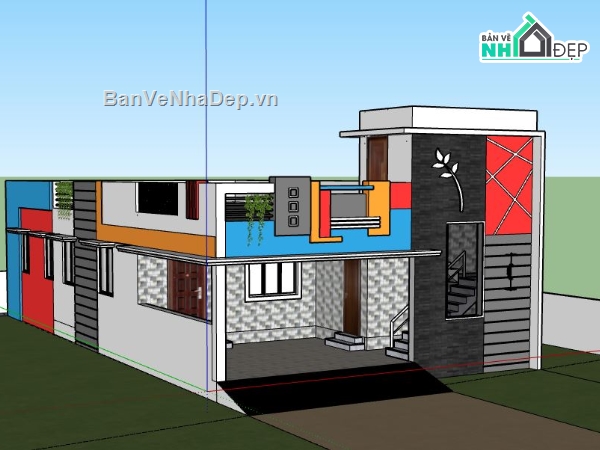 Nhà phố 1 tầng,model su nhà phố 1 tầng,nhà phố 1 tầng file su,sketchup nhà phố 1 tầng