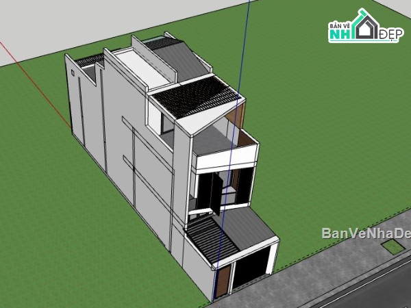 Nhà phố 3 tầng,Model su nhà phố 3 tầng,sketchup nhà phố 3 tầng