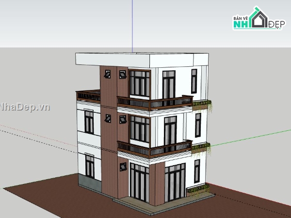 Nhà phố 3 tầng,model su nhà phố 3 tầng,sketchup nhà phố 3 tầng