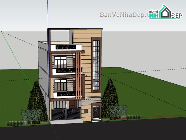 Nhà phố 3 tầng,Model su nhà phố 3 tầng,sketchup nhà phố 3 tầng