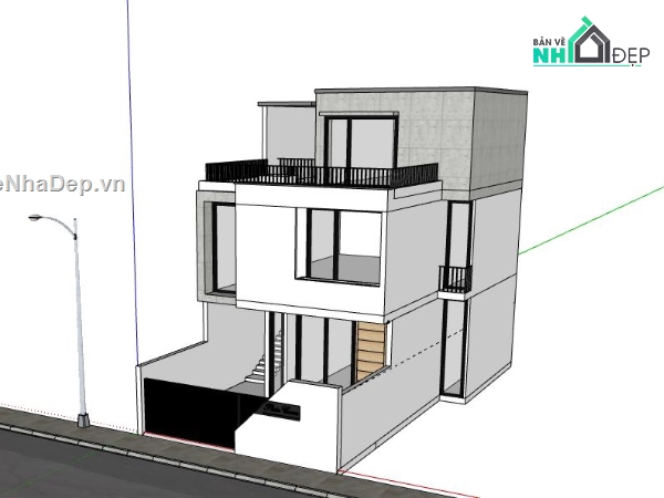 Nhà phố 3 tầng,File su nhà phố 3 tầng,sketchup nhà phố 3 tầng