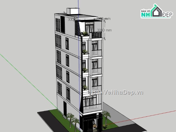 Nhà phố 6 tầng,model su nhà phố 6 tầng,sketchup nhà phố 6 tầng