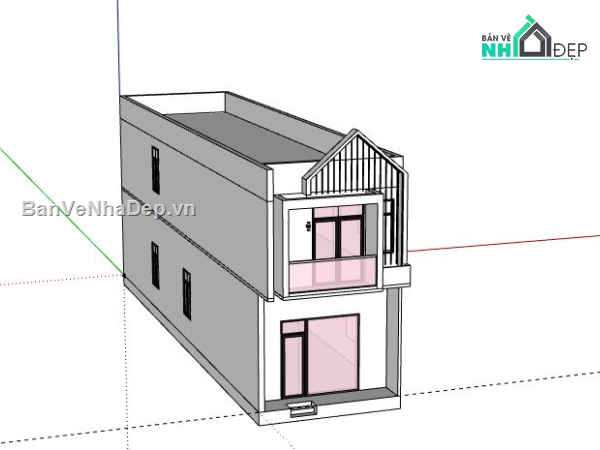 nhà phố 2 tầng,model su nhà phố 2 tầng,sketchup nhà phố 2 tầng