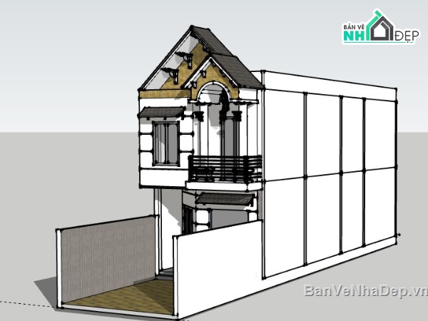 Nhà phố 2 tầng,model su nhà phố 2 tầng,sketchup nhà phố 2 tầng