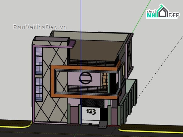 Nhà phố 2 tầng,model su nhà phố 2 tầng,file sketchup nhà phố 2 tầng