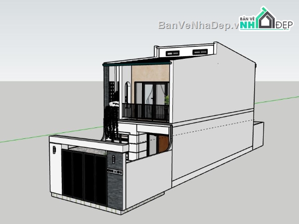 Nhà phố 2 tầng,model su nhà phố 2 tầng,model sketchup nhà phố 2 tầng hiện đại