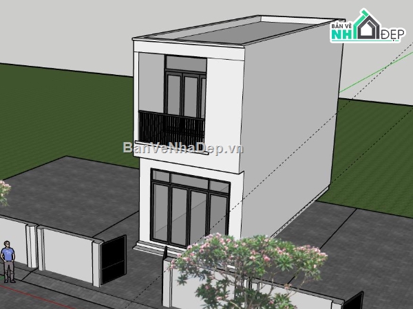 Nhà phố 2 tầng,model su nhà phố 2 tầng,sketchup nhà phố 2 tầng