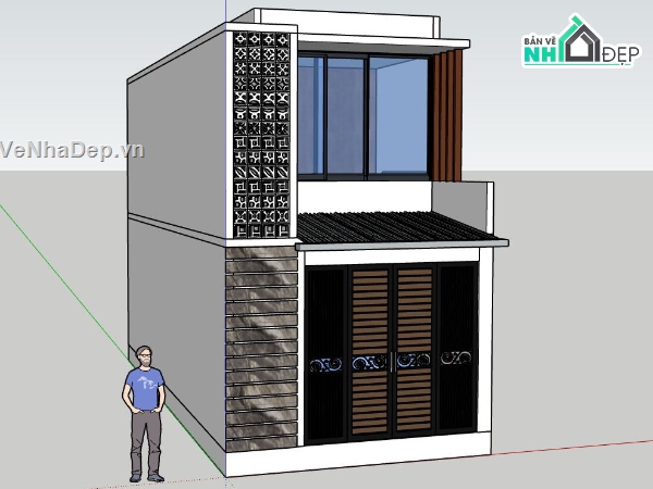 Nhà phố 2 tầng,File sketchup nhà phố 2 tầng,su nhà phố 2 tầng