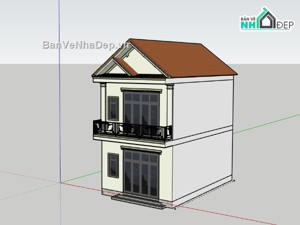 Nhà phố 2 tầng,Model su nhà phố 2 tầng,mẫu nhà phố 2 tầng sketchup