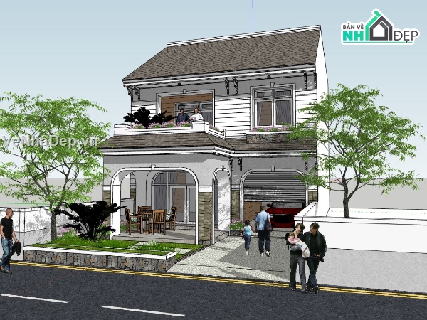 mẫu nhà 2 tầng,file su nhà phố 2 tầng,mẫu su nhà phố 2 tầng,sketchup nhà phố 2 tầng