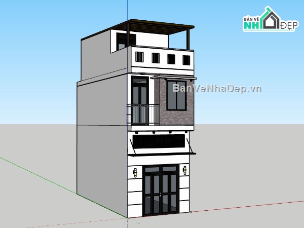 Nhà phố 3 tầng,Model su nhà phố 3 tầng,sketchup nhà phố 3 tầng