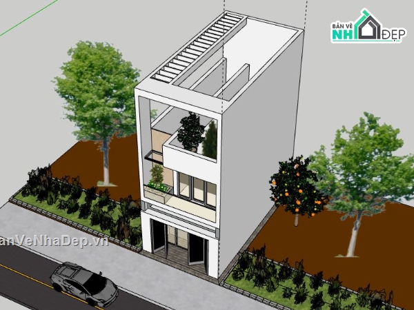 Nhà phố 3 tầng,File su nhà phố 3 tầng,sketchup nhà phố 3 tầng