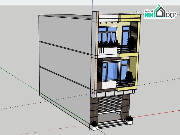 Nhà phố 3 tầng,Nhà phố,Sketchup 3 tầng