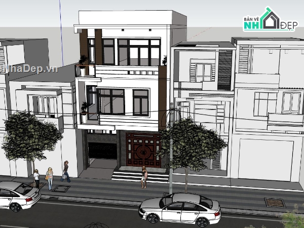 nhà phố 3 tầng,sketchup nhà phố 3 tầng,model su nhà phố 3 tầng