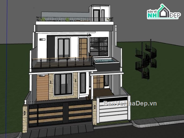 Nhà phố 3 tầng,model su nhà phố 3 tầng,sketchup nhà phố 3 tầng