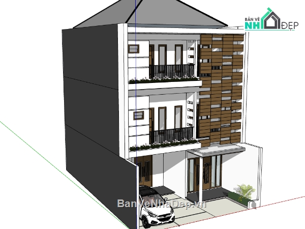 nhà phố 3 tầng,mẫu nhà phố 3 tầng,model su nhà phố 3 tầng,nhà phố 3 tầng sketchup