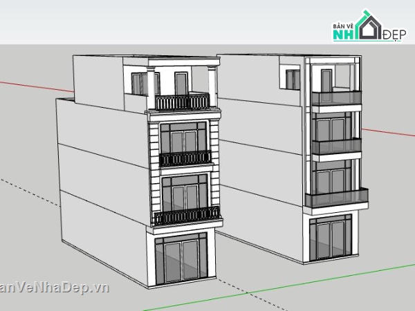 nhà phố 4 tầng,Model su nhà phố 4 tầng,sketchup nhà phố 4 tầng