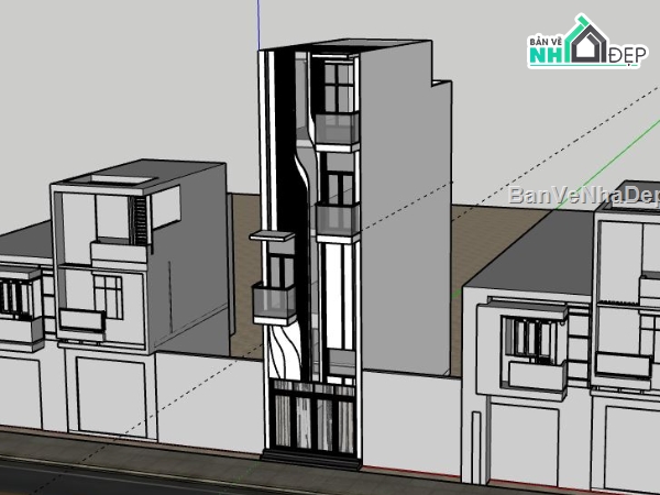 Nhà phố 4 tầng,model su nhà phố 4 tầng,sketchup nhà phố 4 tầng