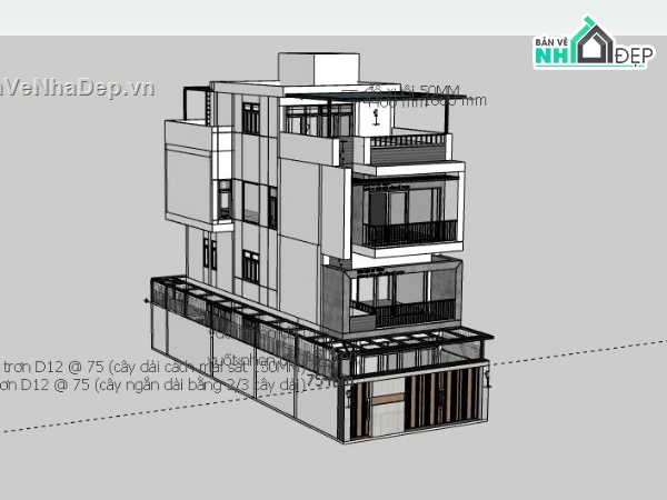 Nhà phố 4 tầng,file su nhà phố 4 tầng,sketchup nhà phố 4 tầng