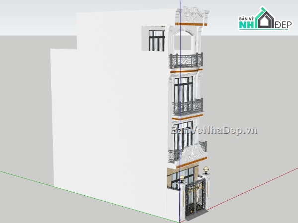 nhà phố 4 tầng,sketchup nhà phố 4 tầng,model su nhà phố 4 tầng