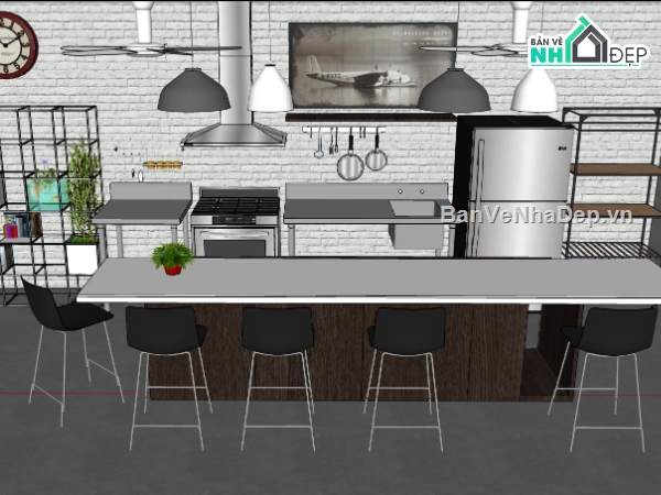 phòng bếp,nội thất phòng bếp,sketchup phòng bếp,model su phòng bếp