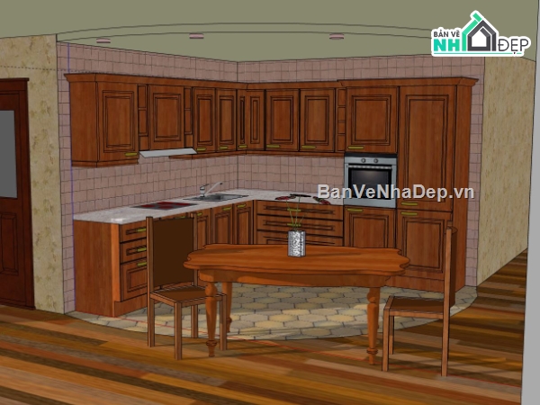 model bếp,thiết kế bếp đẹp,sketchup nội thất phòng bếp,model su nội thất phòng bếp