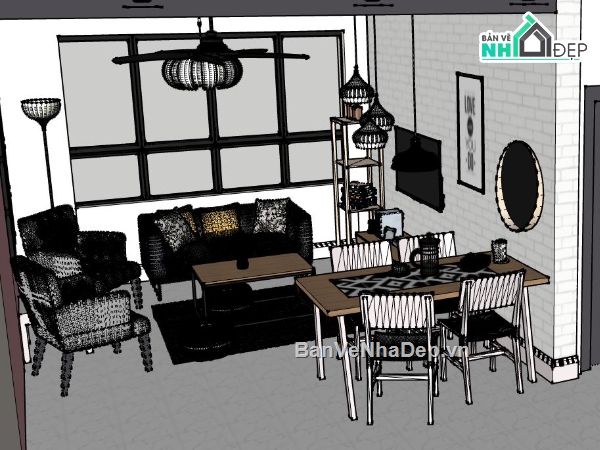Sketchup mẫu nội thất,nội thất khách bếp file su,file sketchup nội thất khách bếp