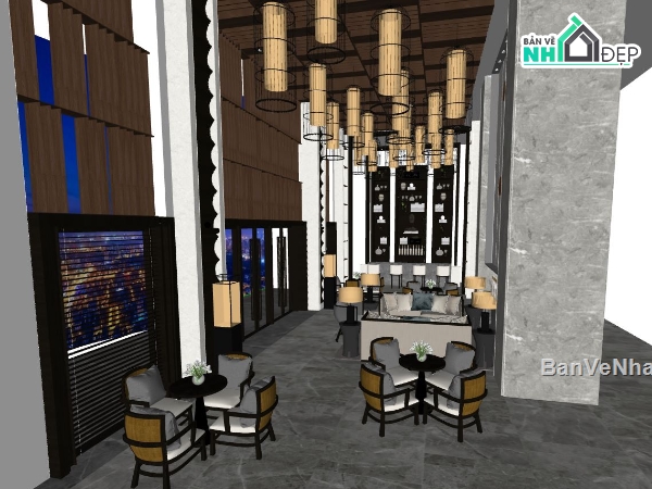 Sketchup mẫu nội thất,nội thất quán cà phê,mẫu nội thất quán cà phê
