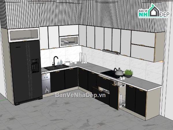 phòng bếp,Sketchup bếp,nội thất phòng bếp,Sketchup mẫu nội thất,Sketchup phòng bếp